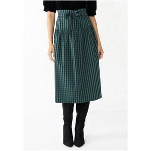 Draper James Emerald Green Black Buffalo Checked Belted Pull On Midi Skirt XXL